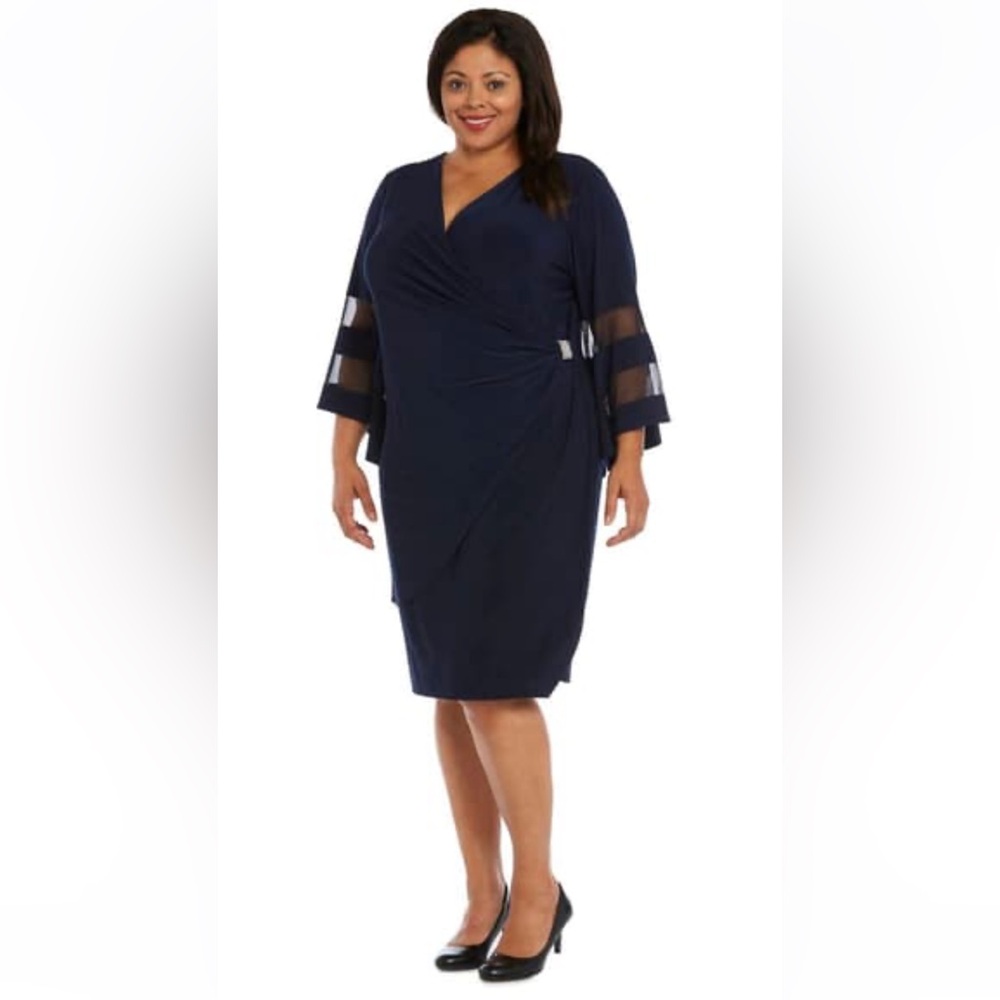 NWT Black cocktail plus gathered wrap dress with bell sleeves-20W